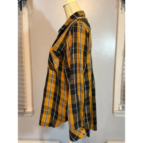 Billy T Plaid Shirt Mustard Black Fall Grunge Casual Lightweight XL - Picture 2 of 12